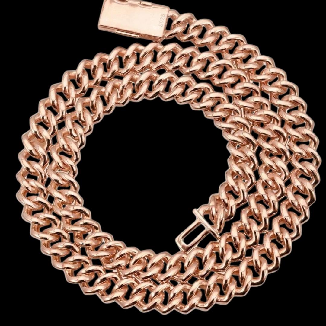 10MM VVS Moissanite Pave Cuban Necklace in 14K Gold