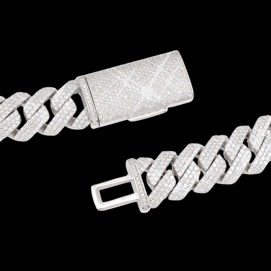 20MM Three Row VVS Moissanite Cuban Chain in 14K White Gold Clasp View