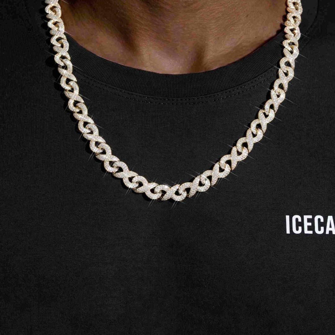 10mm Moissanite Infinity Link Chain in 14K Gold