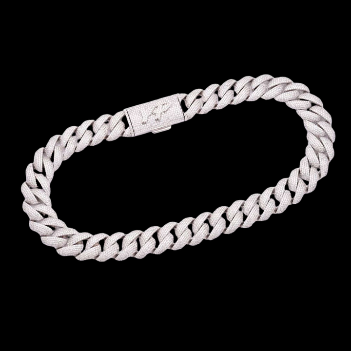 22mm Round Moissanite Cuban Link Chain Gold Twist in 14K White Gold Close Up Front View