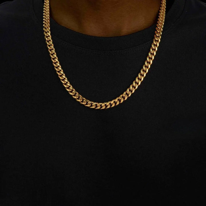 8MM 14K Yellow Gold Bold Cuban Necklace Jewel Carts