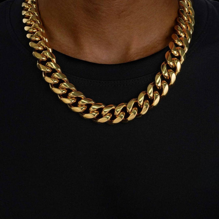 18MM Yellow Gold Cuban Chain and Bracelet Set