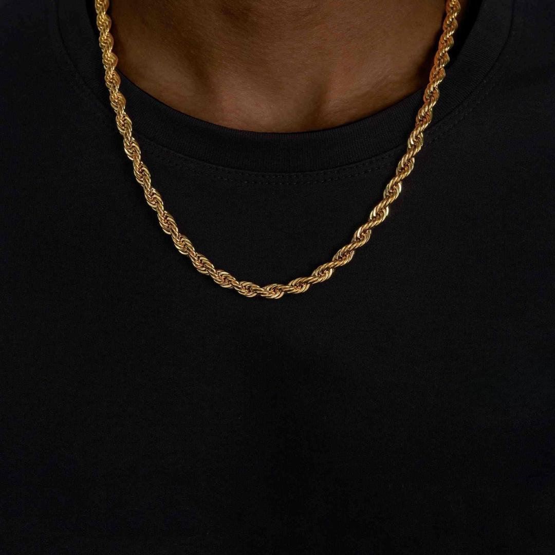 6MM Yellow Gold Rope Chain and Bracelet Matching Set