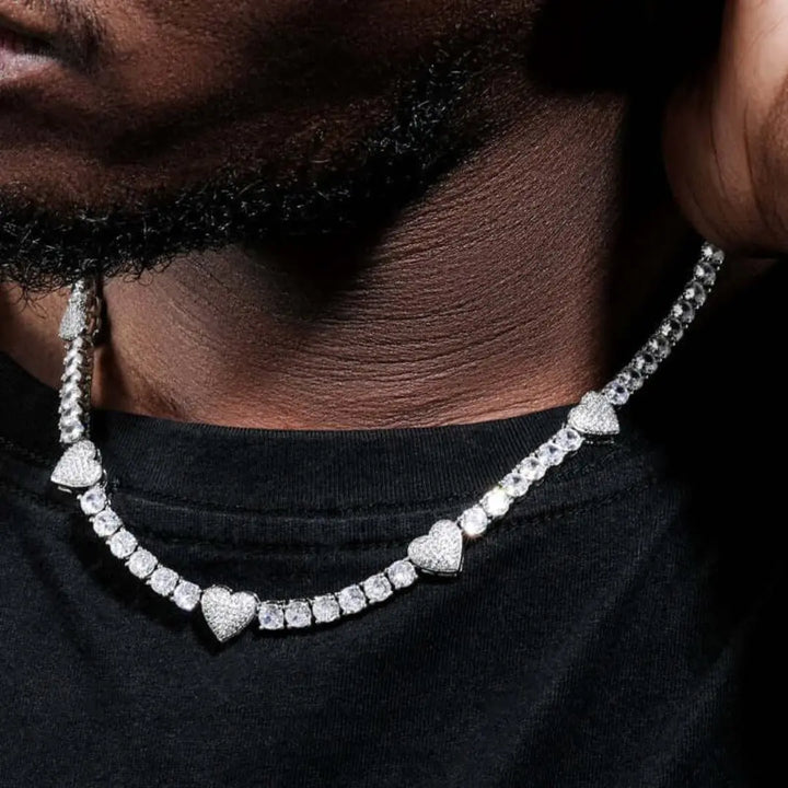 5mm Round Moissanite Tennis Chain Heartora in 14K White Gold Jewel Carts