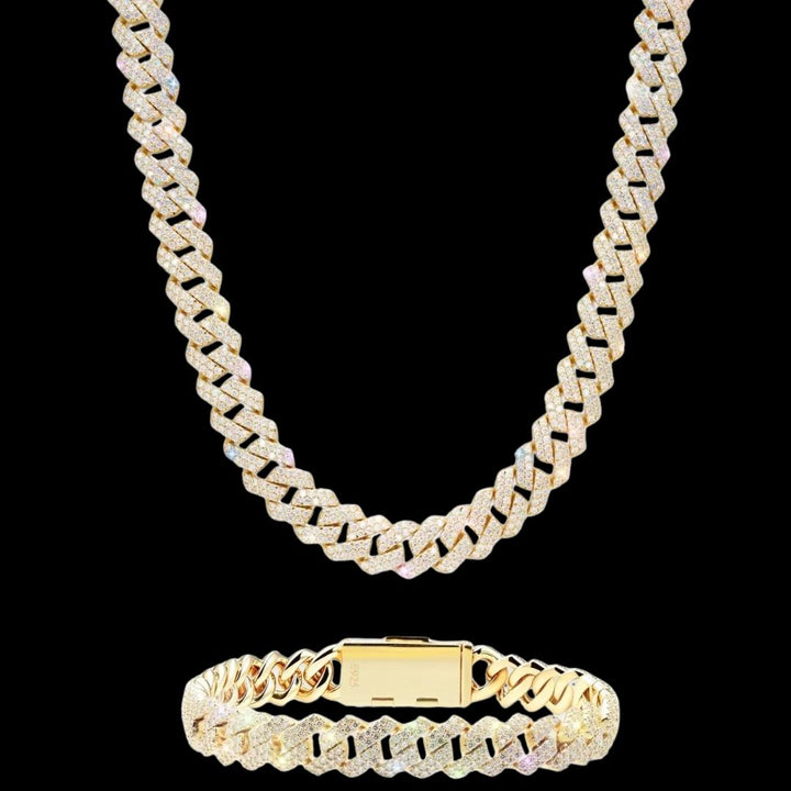 10MM Moissanite Cuban Link Chain and Bracelet Set