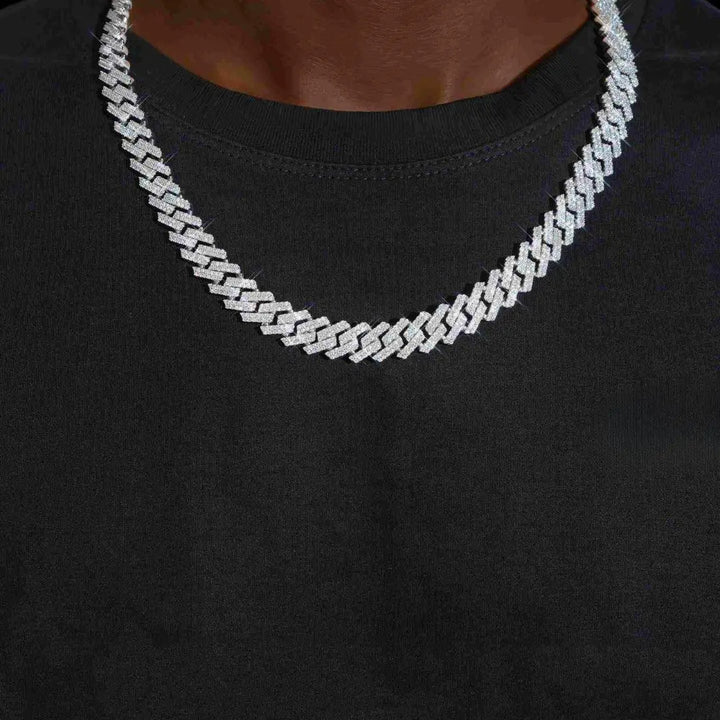 12MM VVS Moissanite Double Row Cuban Necklace 14K White Gold Jewel Carts