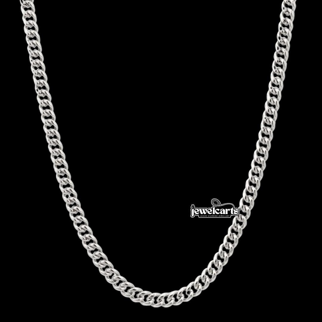 3MM Cuban Link Chain Solid 925 Silver Front View