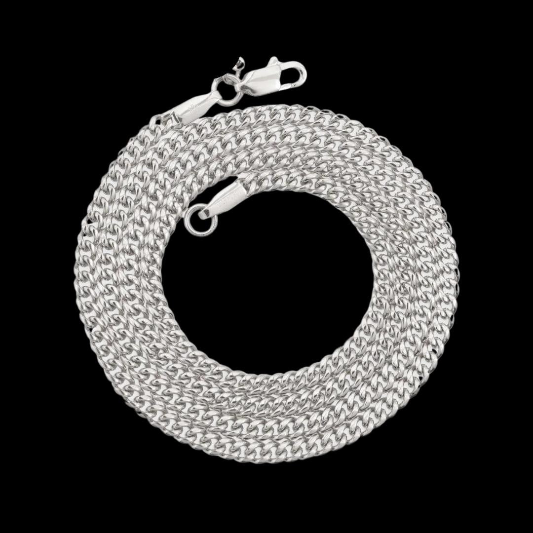 3MM Cuban Link Chain Solid 925 Silver Full Close Up View