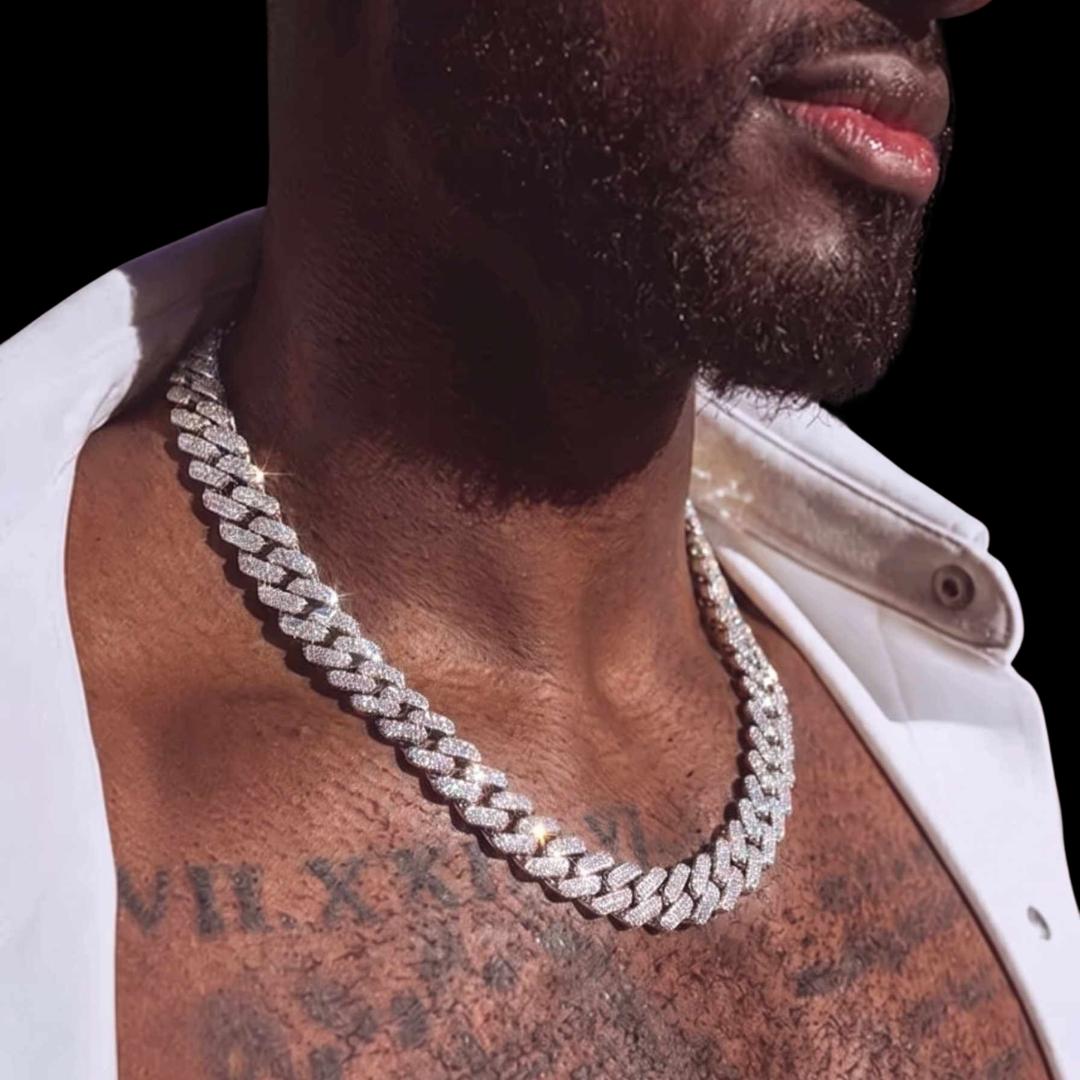 15MM 4-Row Moissanite Cuban Link Chain 14K Gold