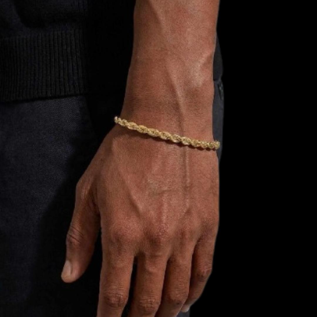 6MM Yellow Gold Rope Chain and Bracelet Matching Set
