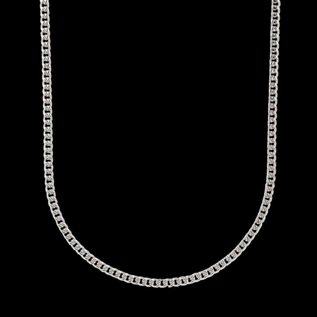 3mm Cuban Link Chain and Bracelet Set in Silver Close Up View
