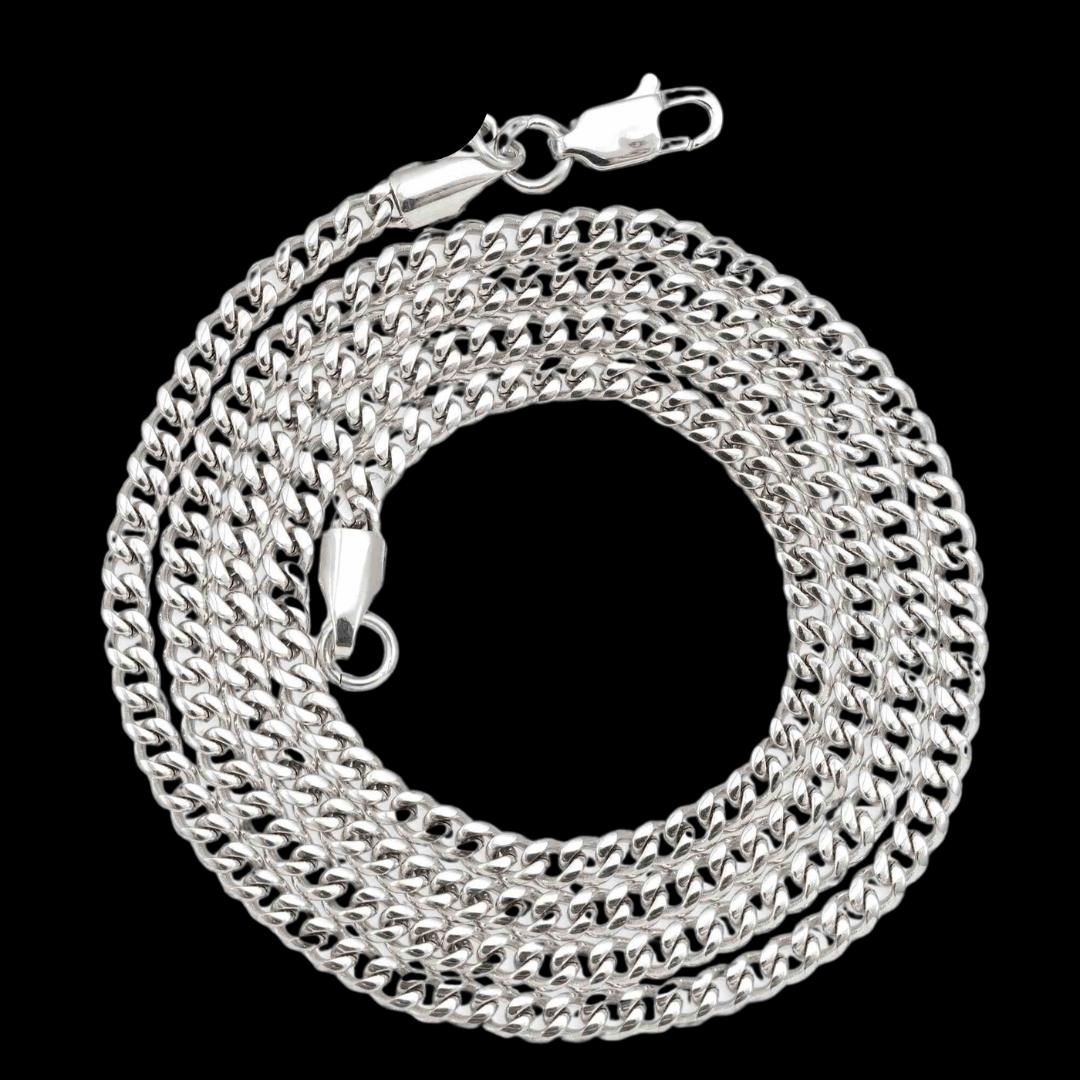 3mm Cuban Link Chain and Bracelet Set in Silver Full Close Up View