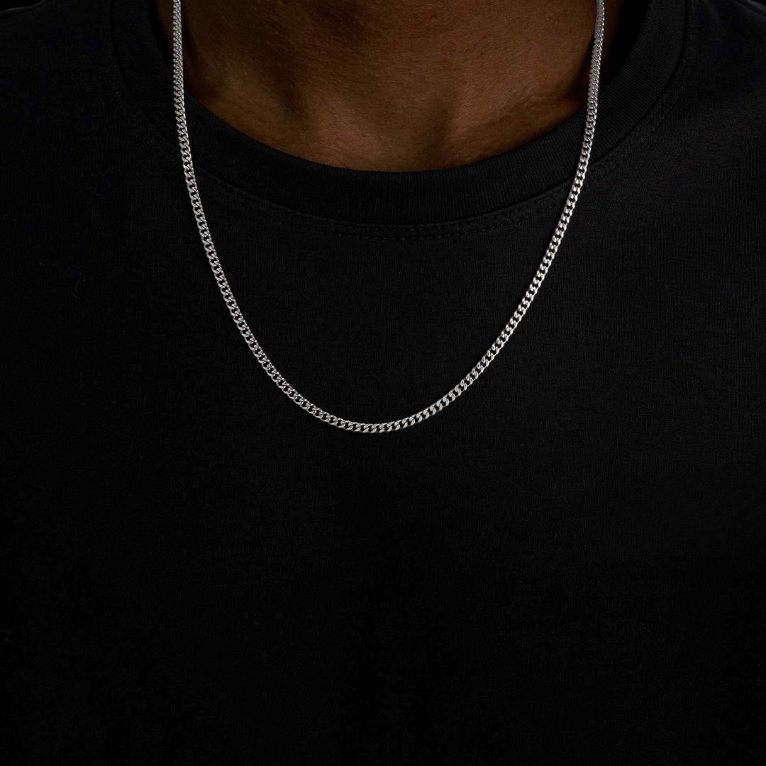 3mm Cuban Link Chain in 925 Sterling Silver Neck View