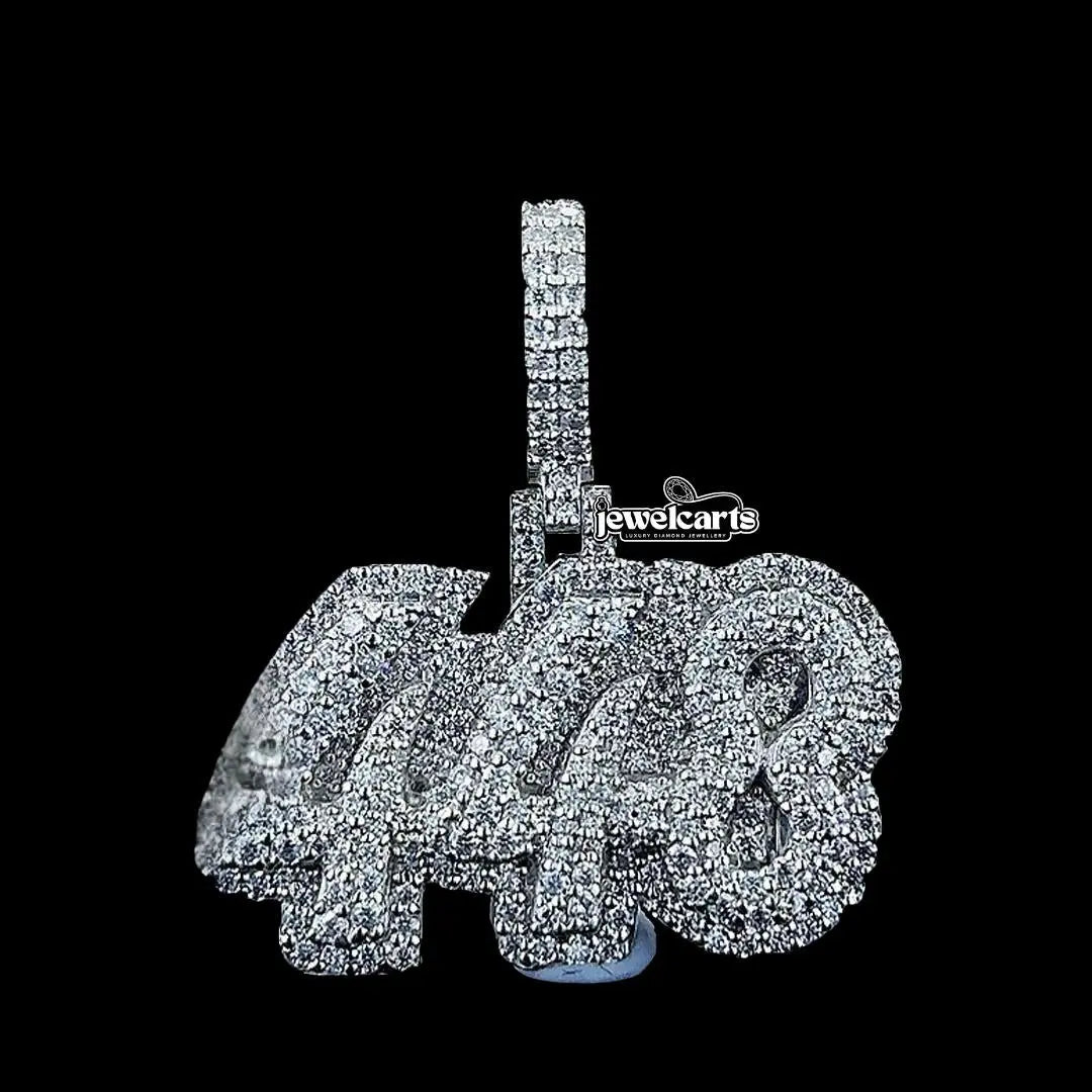 448 Iced Number Moissanite Pendant in 925 Sterling SilverClose Up Front View