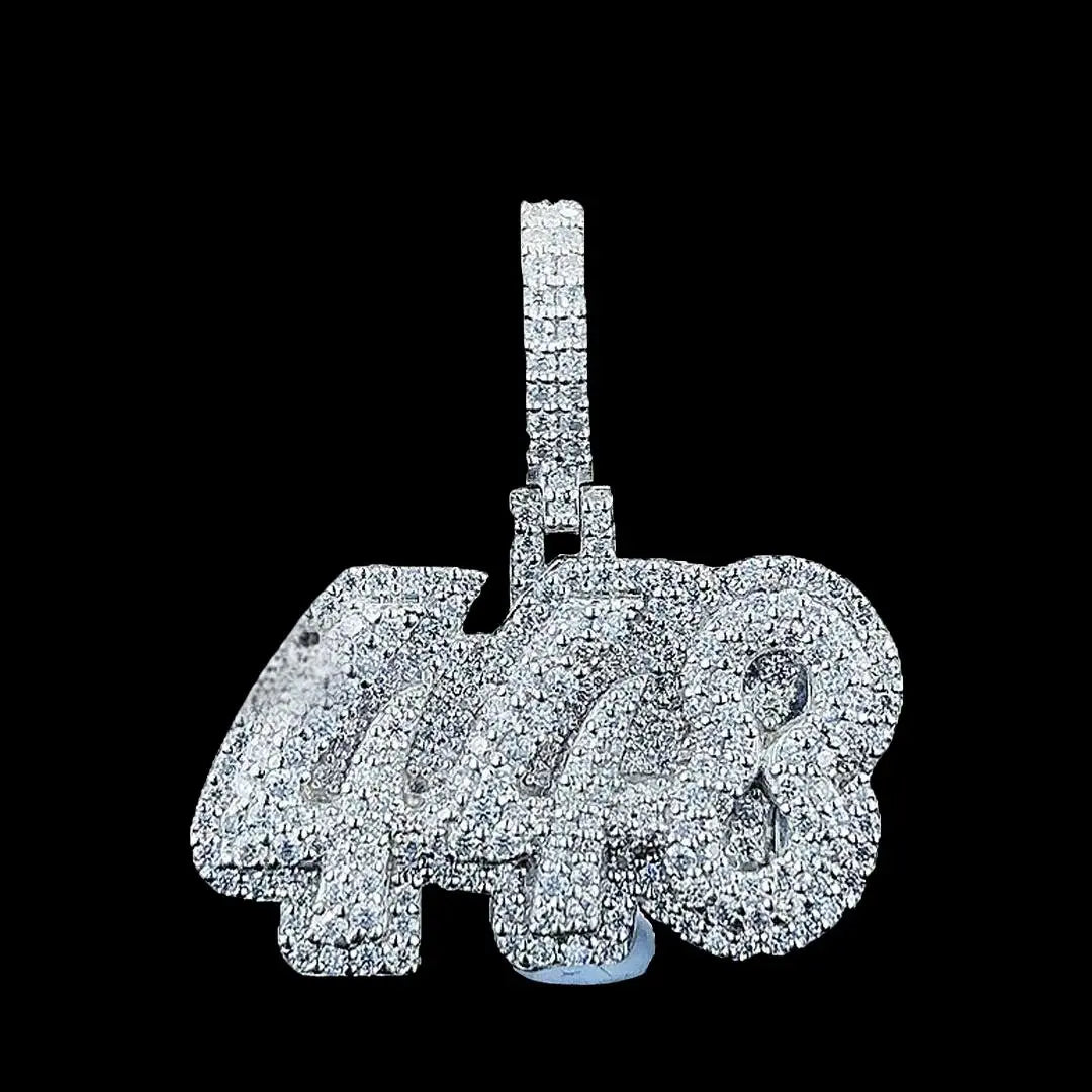 448 Iced Number Moissanite Pendant in 925 Sterling Silver Left Profile View