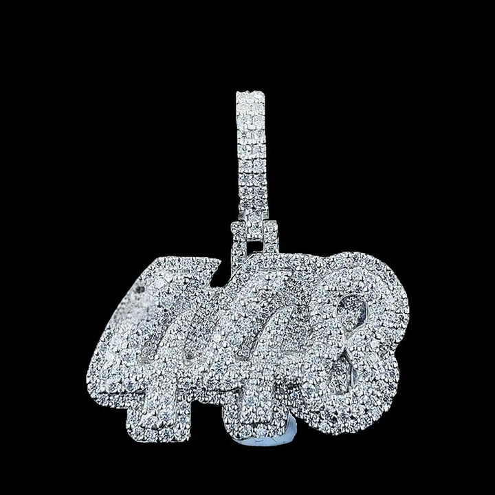 448 Iced Number Moissanite Pendant in 925 Sterling Silver Left Profile View
