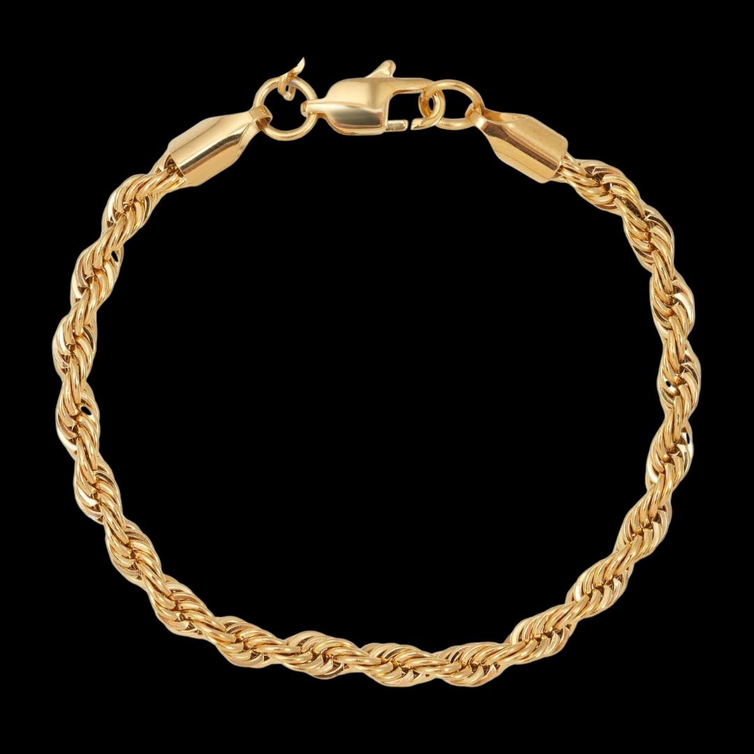 4MM 14K Gold Rope Chain and Bracelet Set Bracelet Full Close Up View