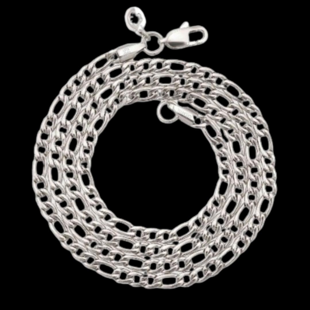 4MM 925 Sterling Silver Figaro Chain Full Close Up View