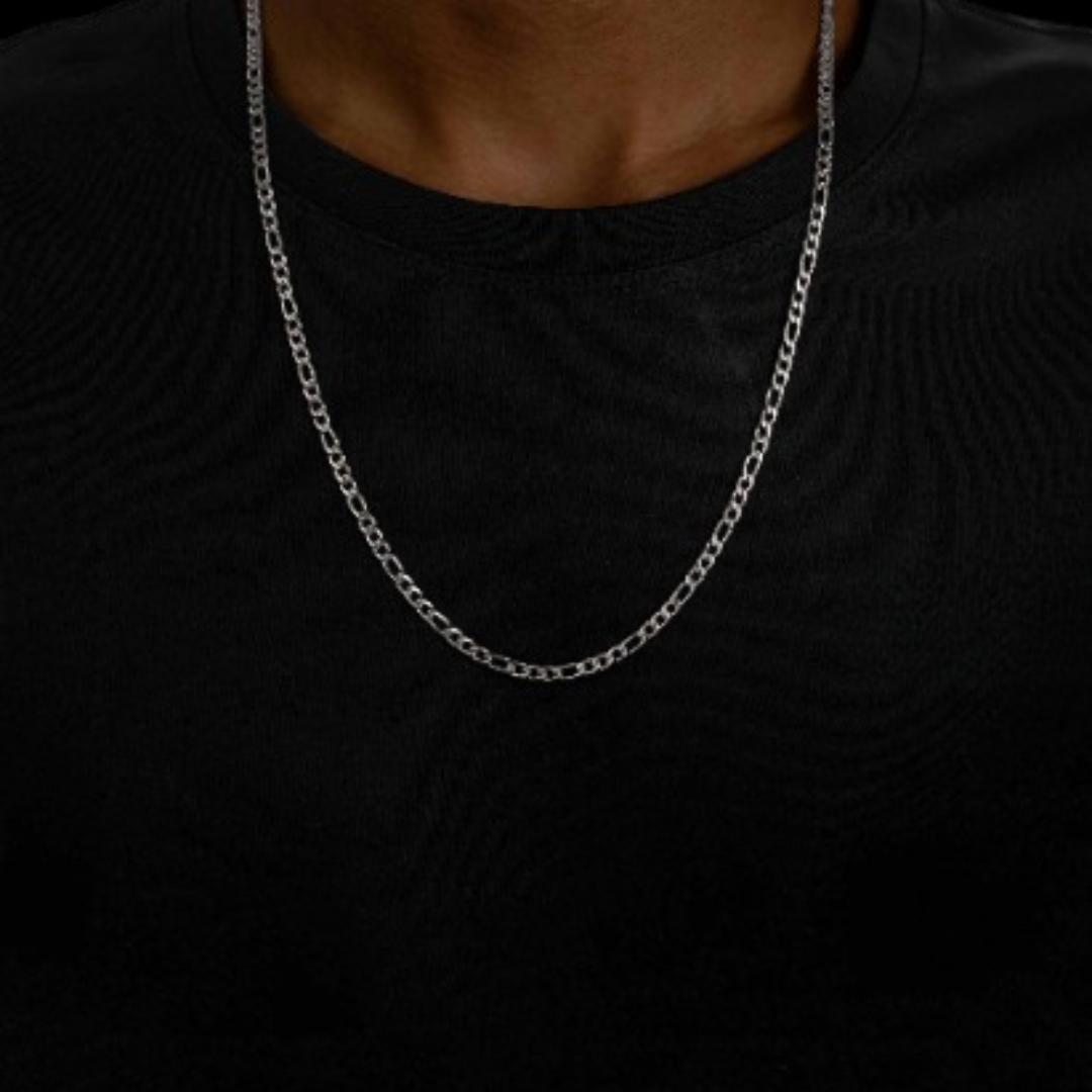4MM 925 Sterling Silver Figaro Chain Neck View