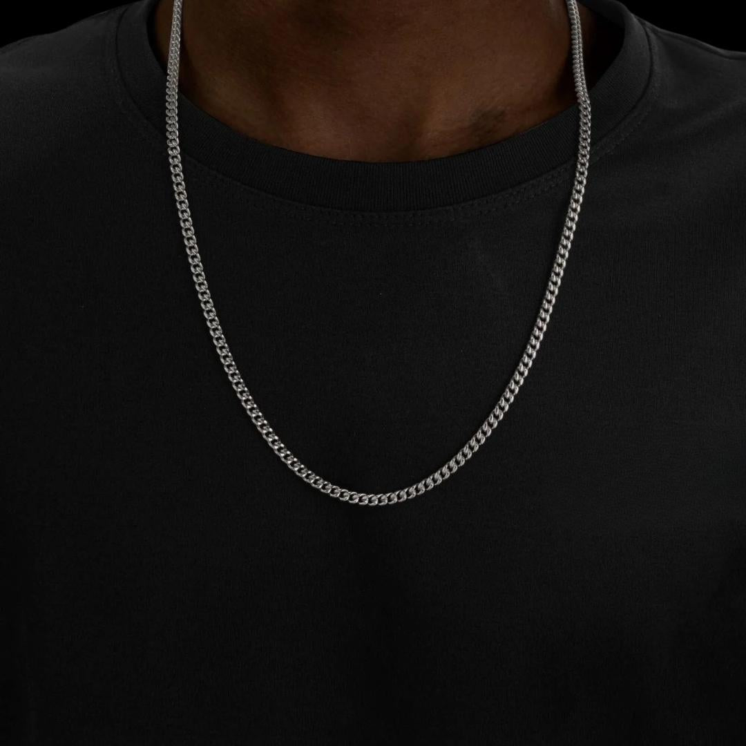 4MM 925 Sterling Silver Moissanite Cuban Link Chain Neck View
