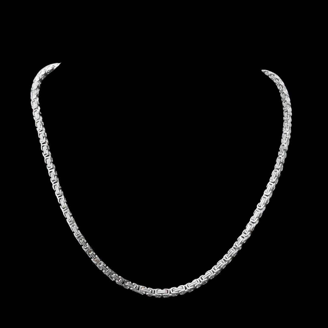 4MM Byzantine Chain Silver Close Up View