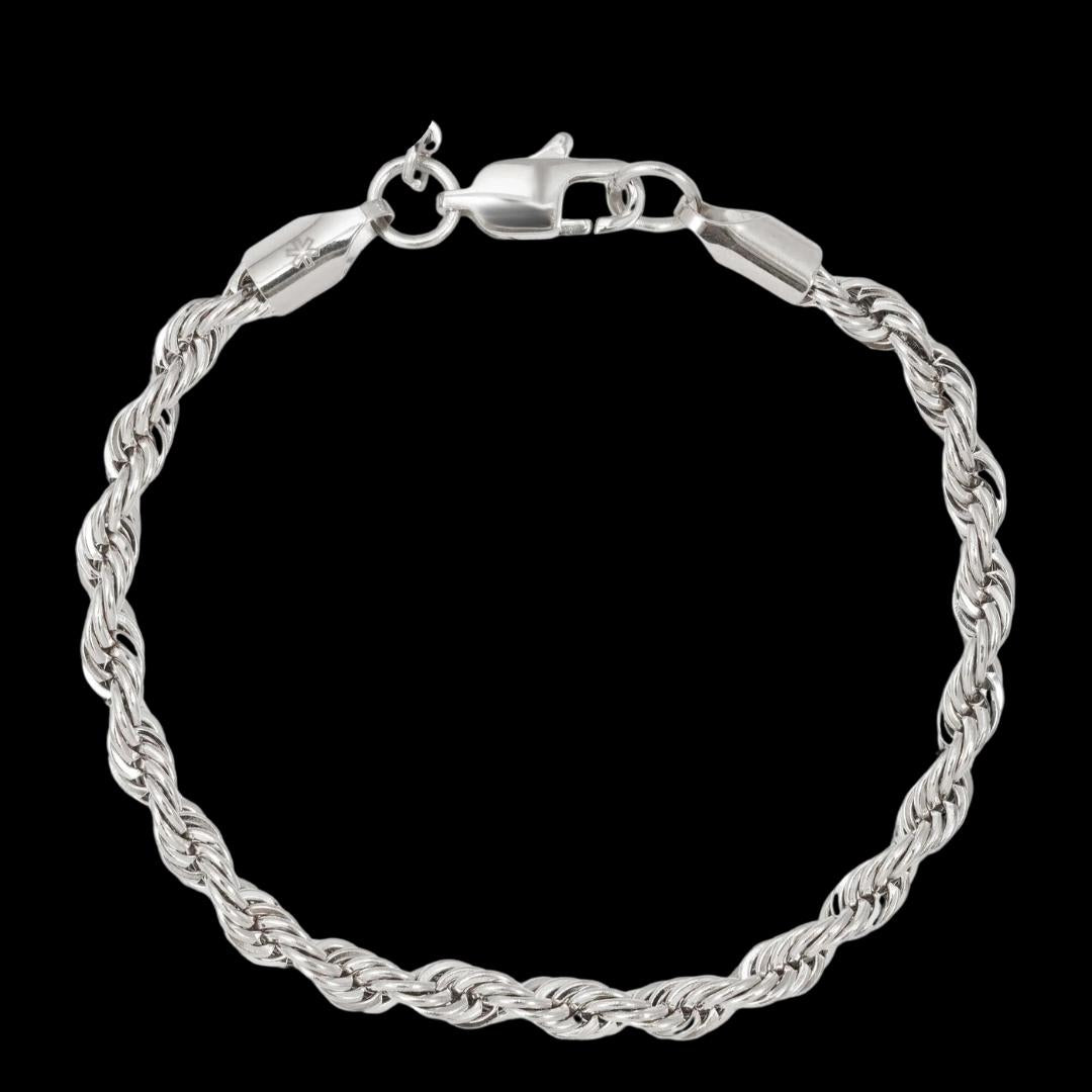 4MM Rope Chain and Bracelet Bundle in Silver Close Up Front View