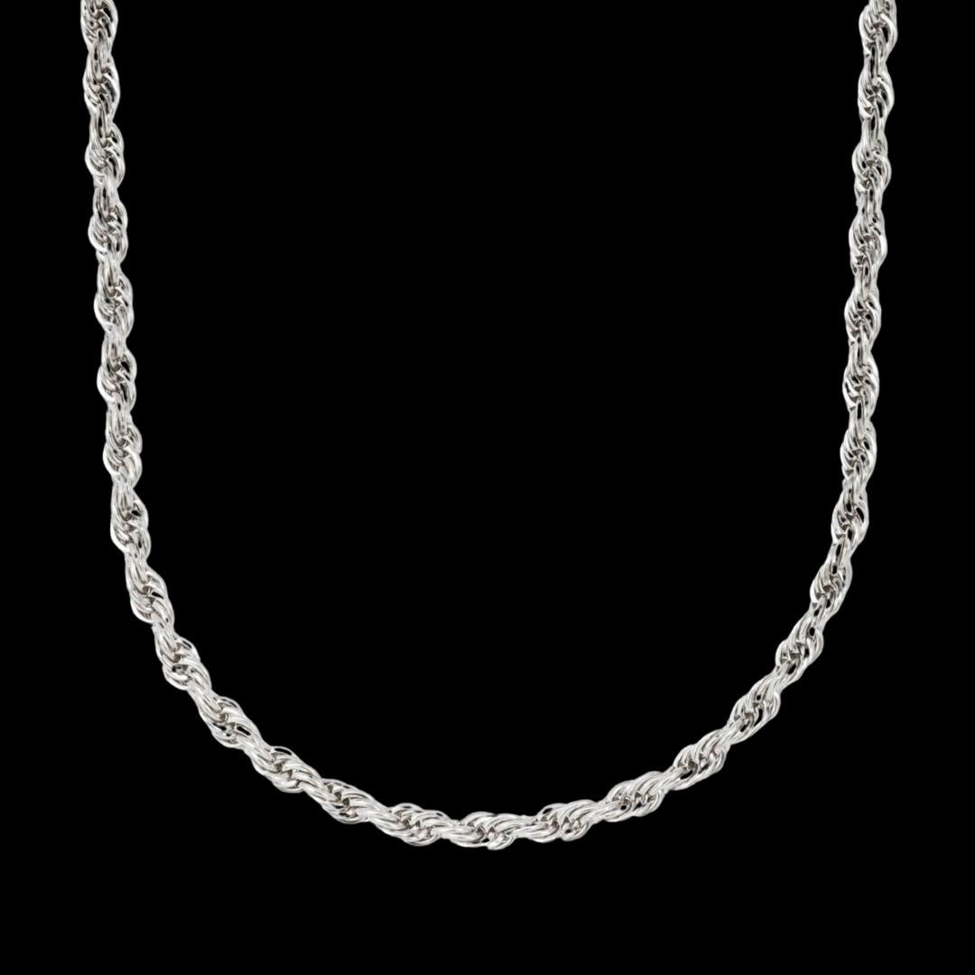 4MM Rope Chain and Bracelet Bundle in Silver Close Up View