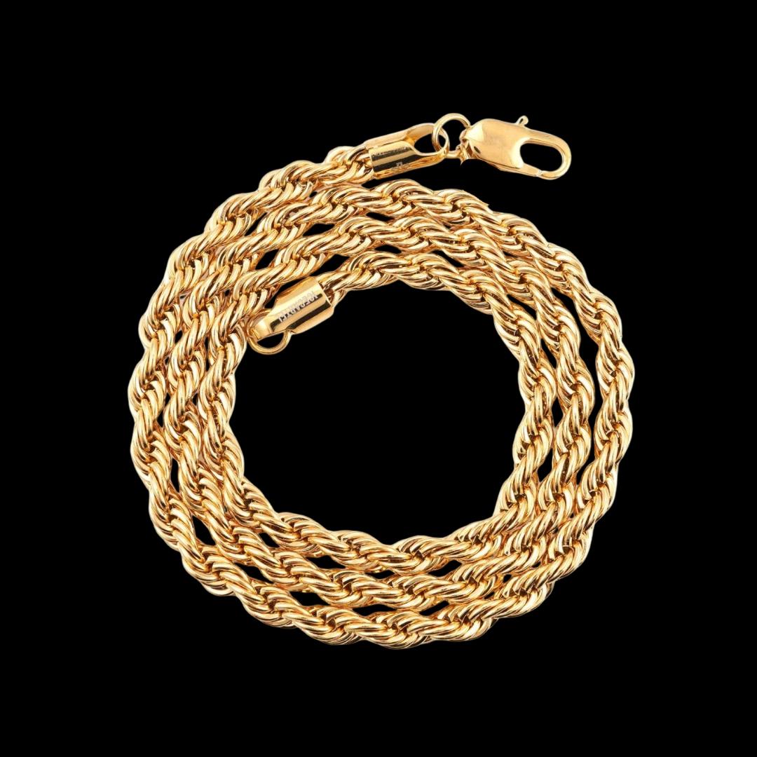 6MM Yellow Gold Rope Chain and Bracelet Matching Set