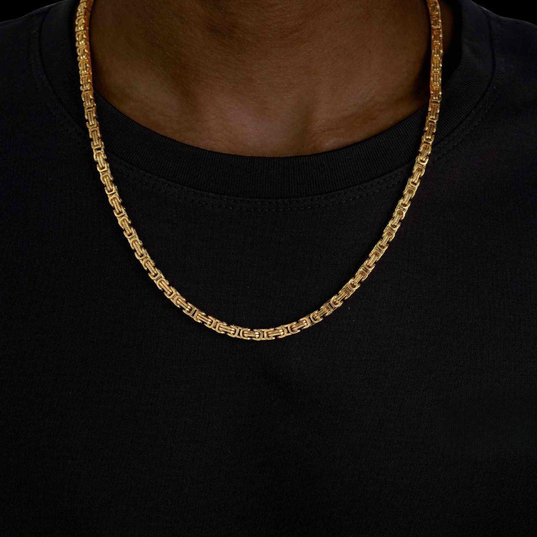 4mm Byzantine Chain in 14K Yellow Gold Neck View
