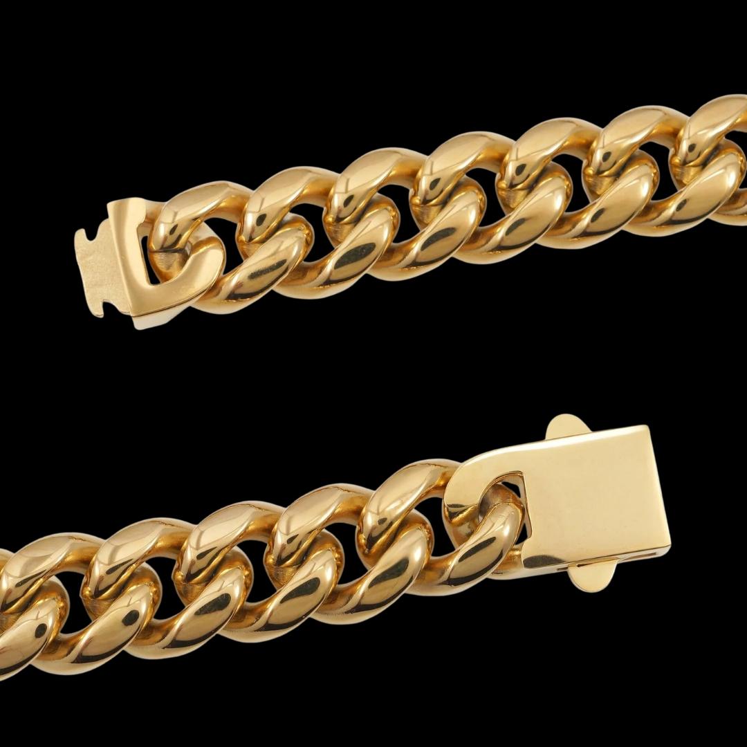 14MM 14K Yellow Gold Classic Cuban Necklace