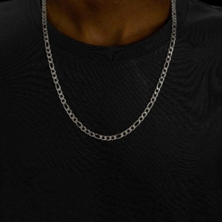 5mm Figaro Chain in 925 Sterling Silver Neck View