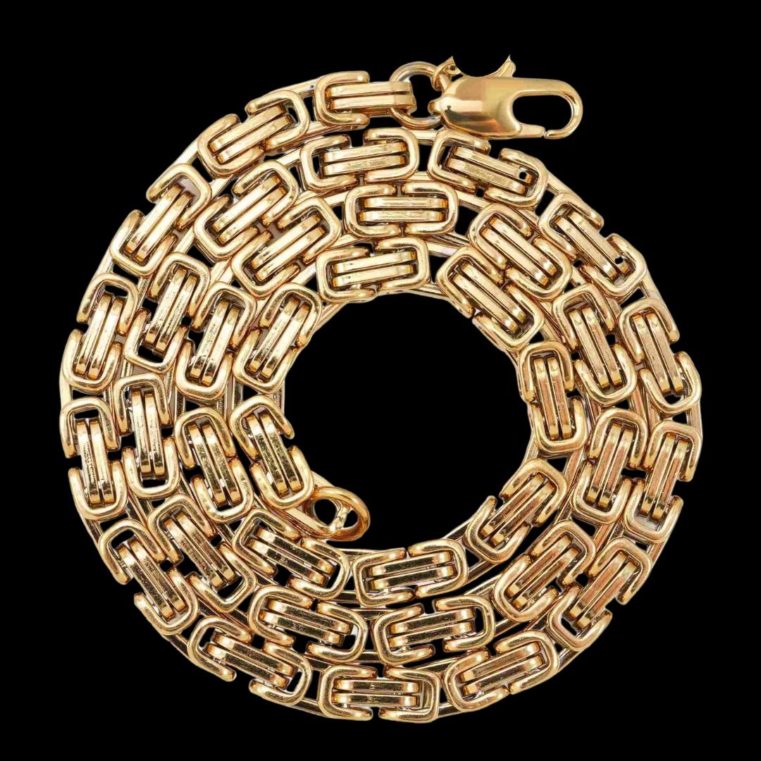6MM 14K Yellow Gold Byzantine Chain Full Close Up View