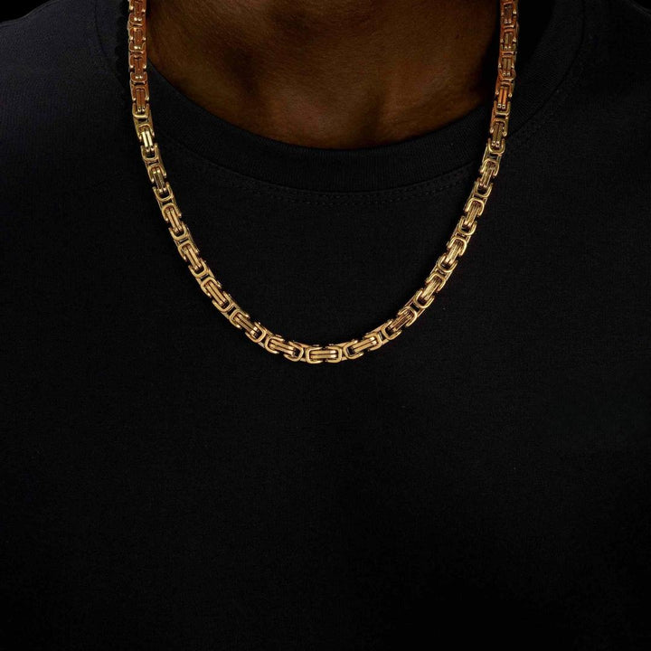 6MM 14K Yellow Gold Byzantine Chain Neck View