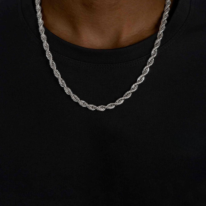 6MM 925 Sterling Silver Rope Chain Neck View