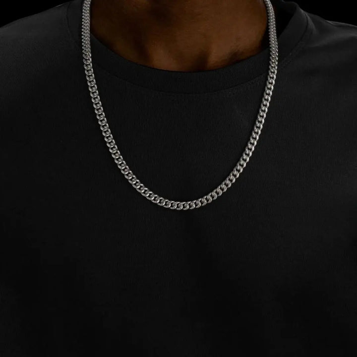 6MM Cuban Link Chain Solid 925 Silver Neck View