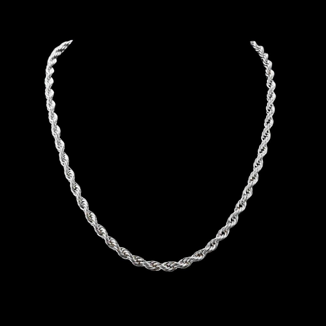 6MM Rope Chain and Bracelet Bundle in Silver Close Up View