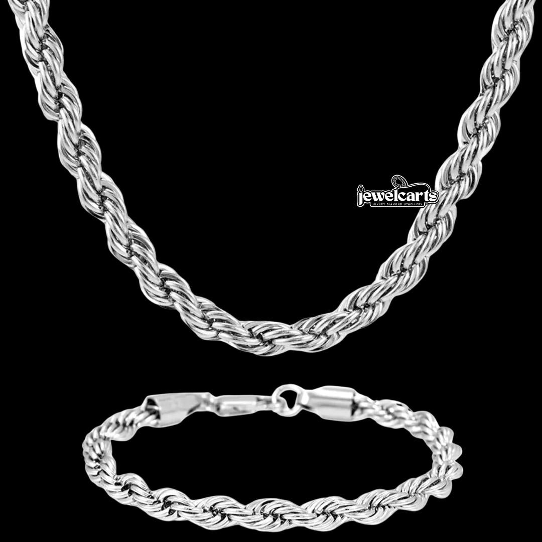 6MM Rope Chain and Bracelet Bundle in Silver Front View
