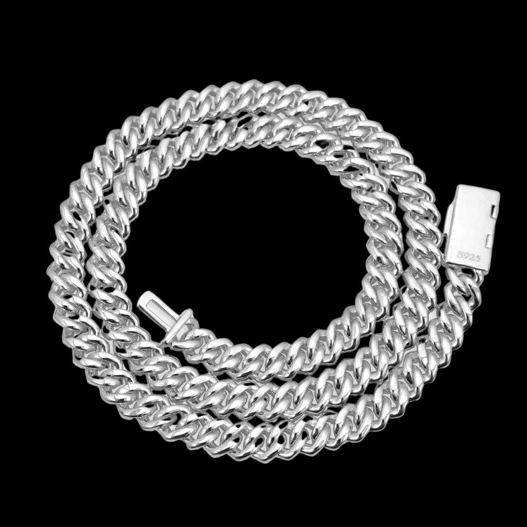 8MM Prong-Set Moissanite Cuban Link Chain 14K White Gold