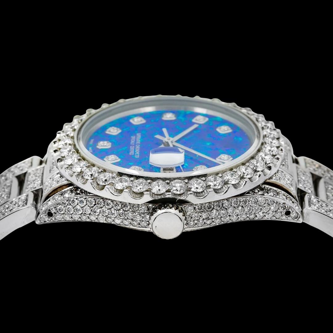 Rolex Datejust Ocean Blue Dial Diamond Markers Fully Iced Out Oyster Bracelet Moissanite Watch