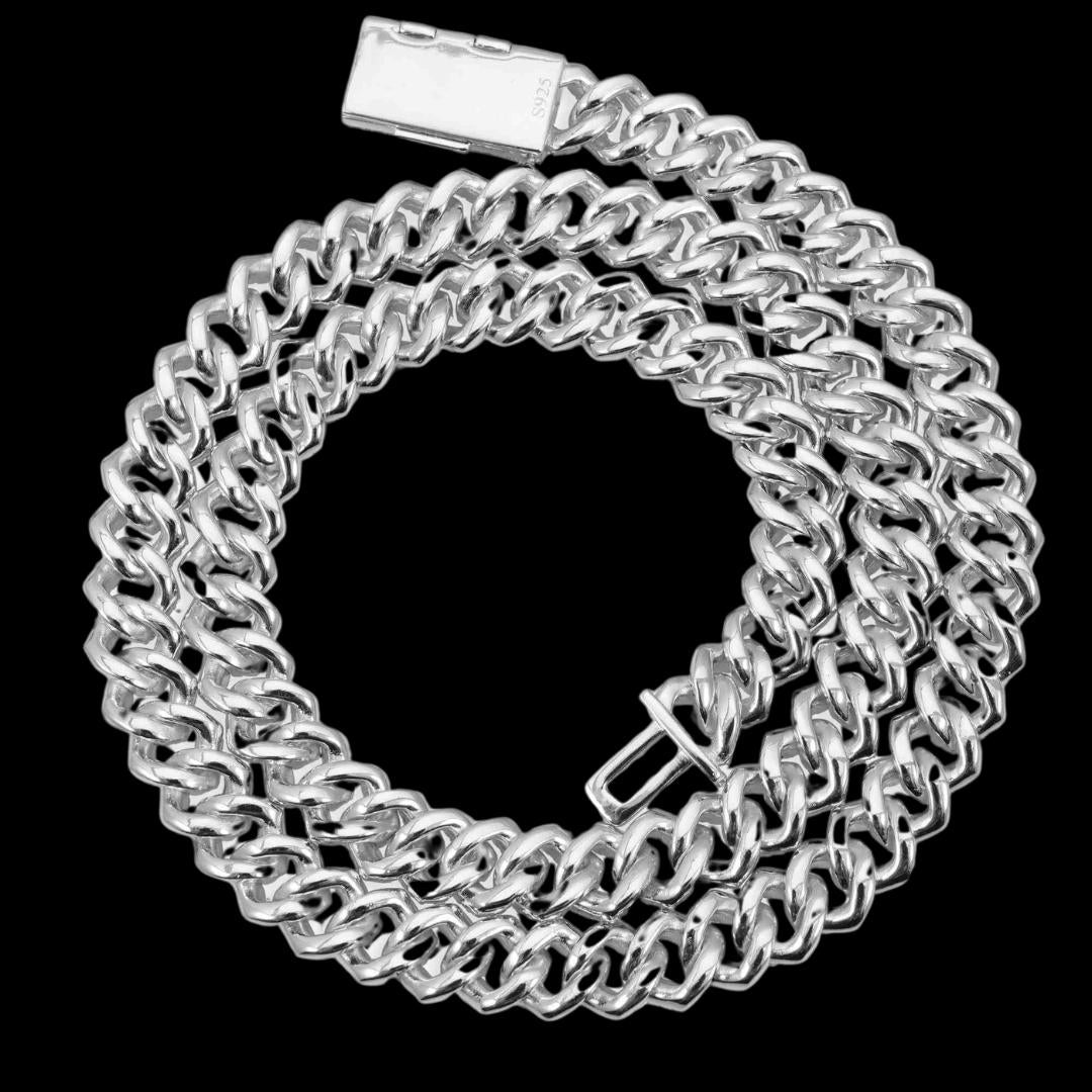 10MM VVS Moissanite Pave Cuban Necklace in 14K Gold