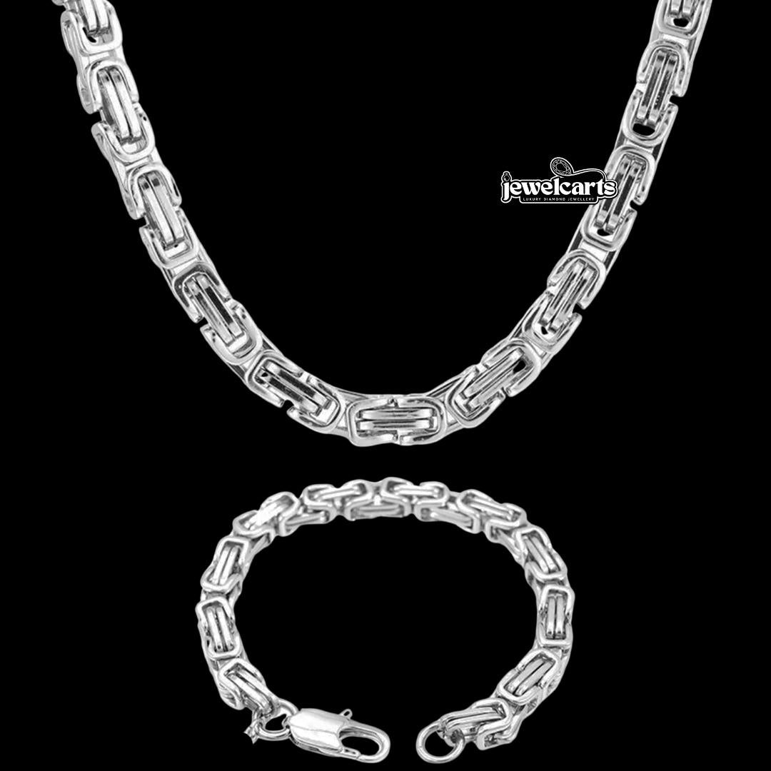 6mm Byzantine Chain and Bracelet Set in Silver Front View