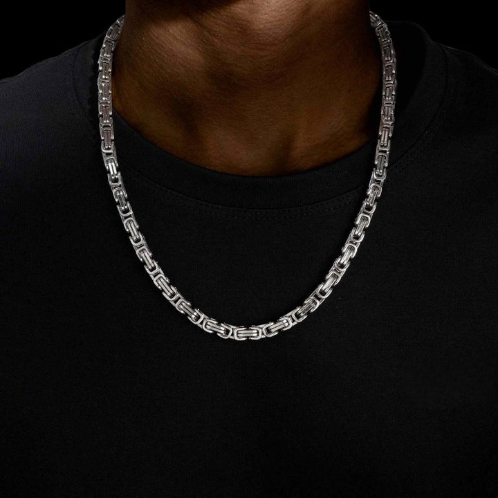 6mm Byzantine Chain in 925 Sterling Silver Neck View