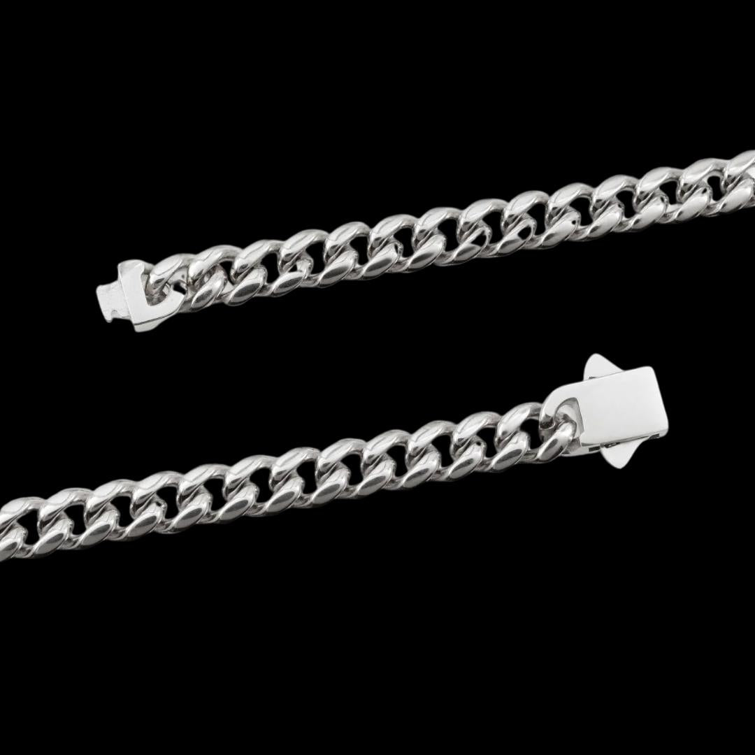 6mm Cuban Link Chain and Bracelet Set in Silver Chin Clasp View