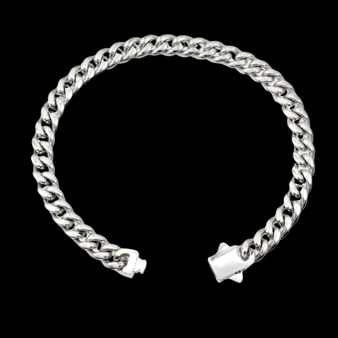 6mm Cuban Link Chain and Bracelet Set in Silver Clasp View