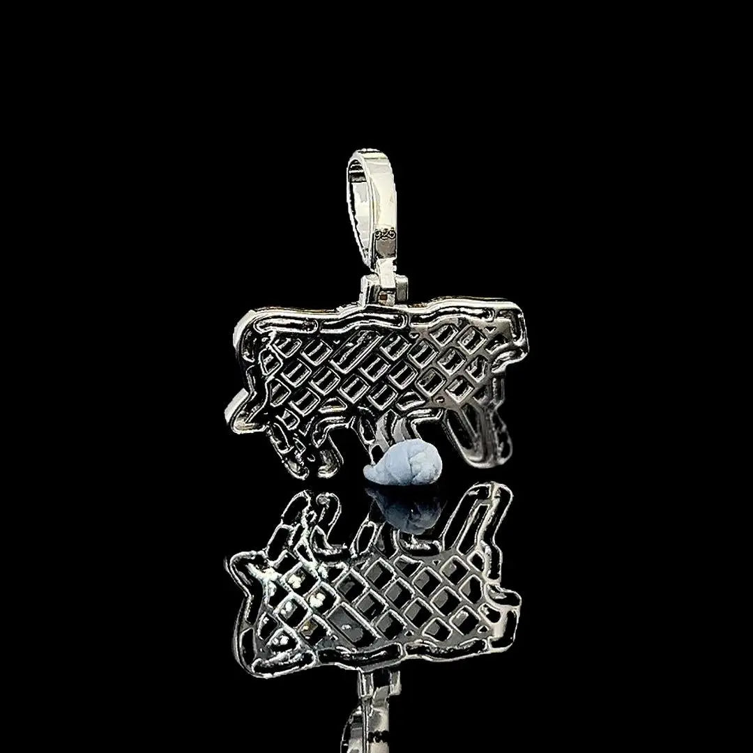 777 Iced Triple Number Moissanite Pendant in 925 Sterling Silver Back Side View