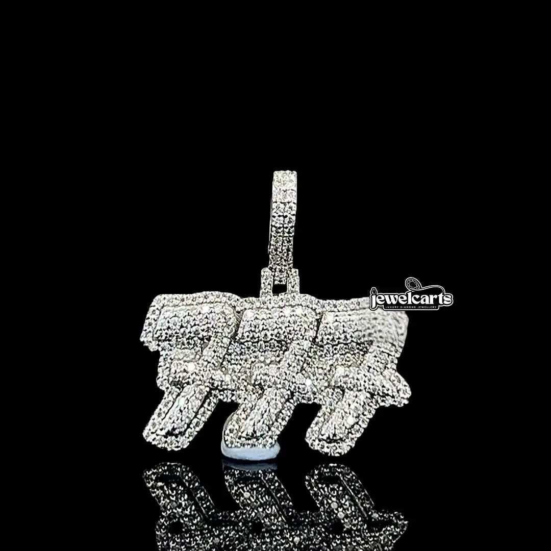 777 Iced Triple Number Moissanite Pendant in 925 Sterling Silver Front View