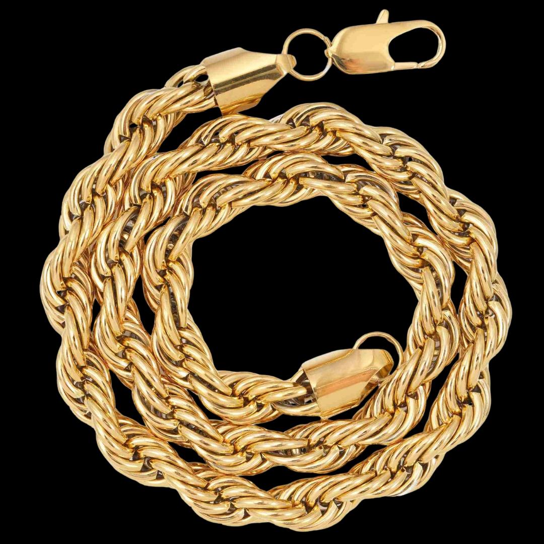 10MM 14K Yellow Gold Rope Link Necklace