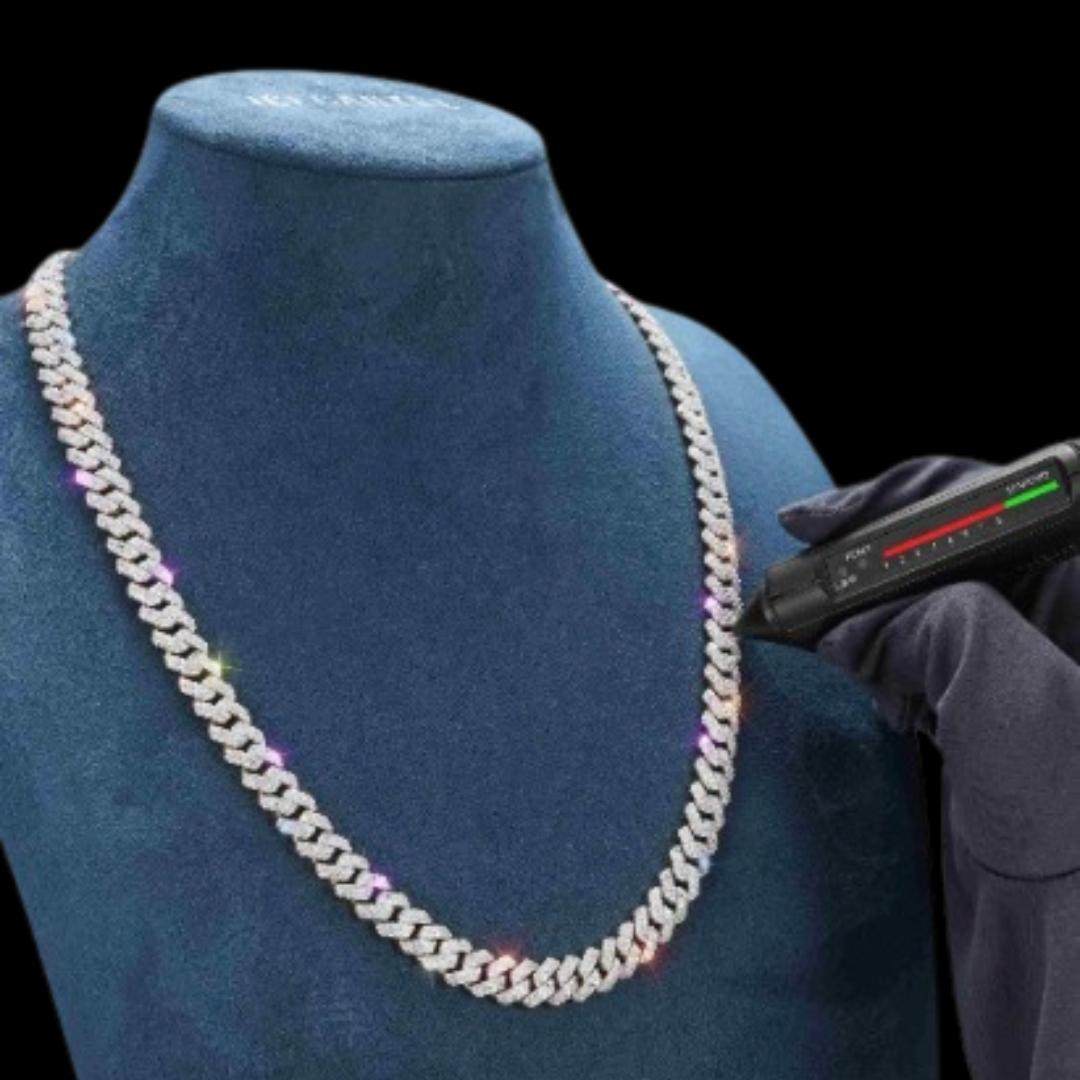10MM VVS Moissanite Pave Cuban Necklace in 14K Gold