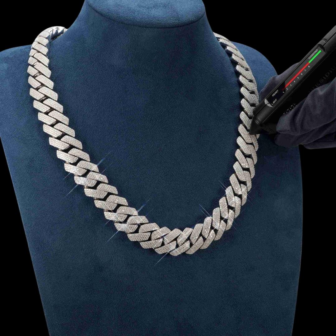 20MM 4-Row Moissanite Cuban Link Chain 14K Gold