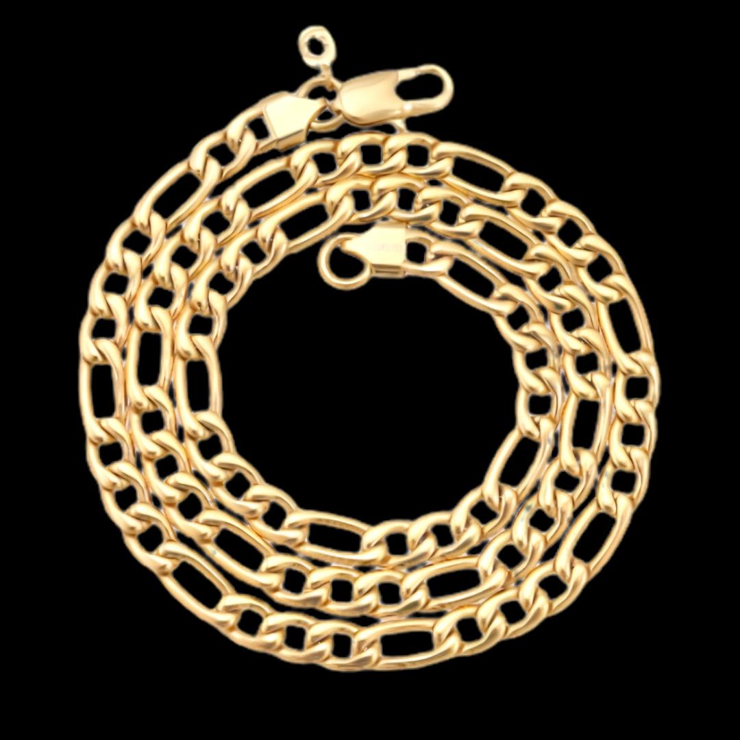 7mm Figaro Chain in 14K Yellow Gold Full Close Up View
